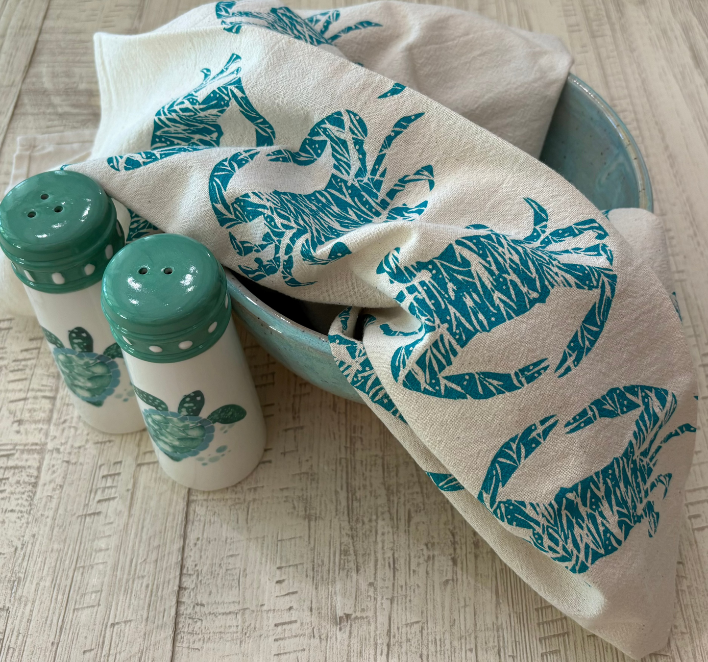 Crabby Coastal Tea Towel